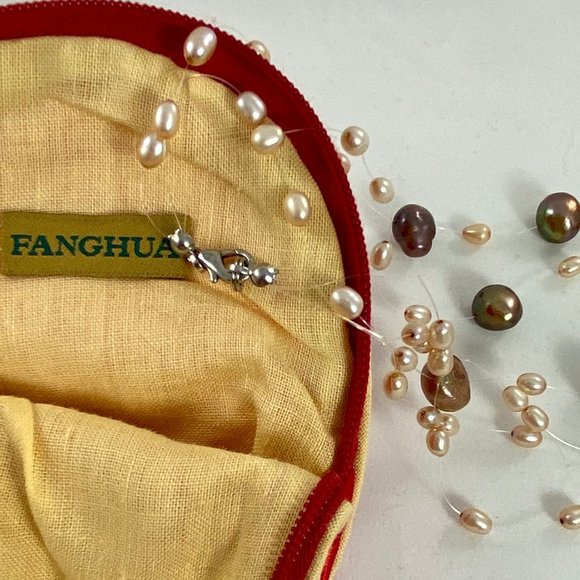 Freshwater Pearl 3 Strands Illusion Necklace 15" - Picture 2 of 4